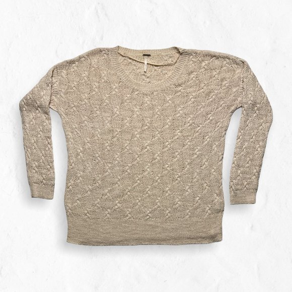 Free People Peach Pink Cable Open Knit Sweater XS - Picture 1 of 7